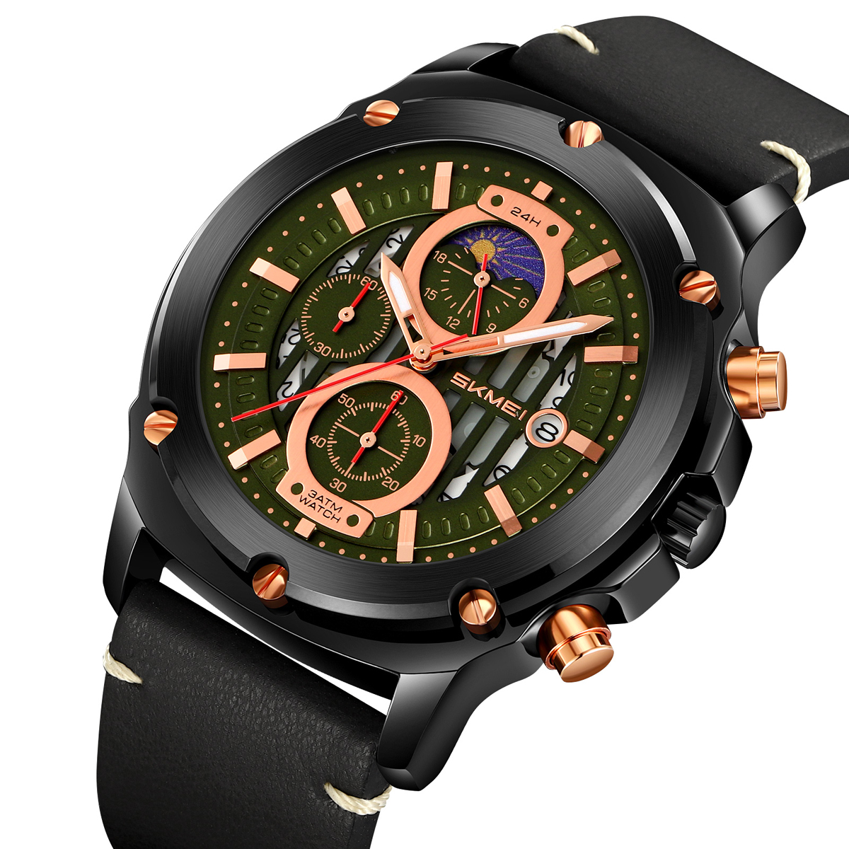SKMEI 9351 Men's Multi-Function Quartz Watch Leather Strap 