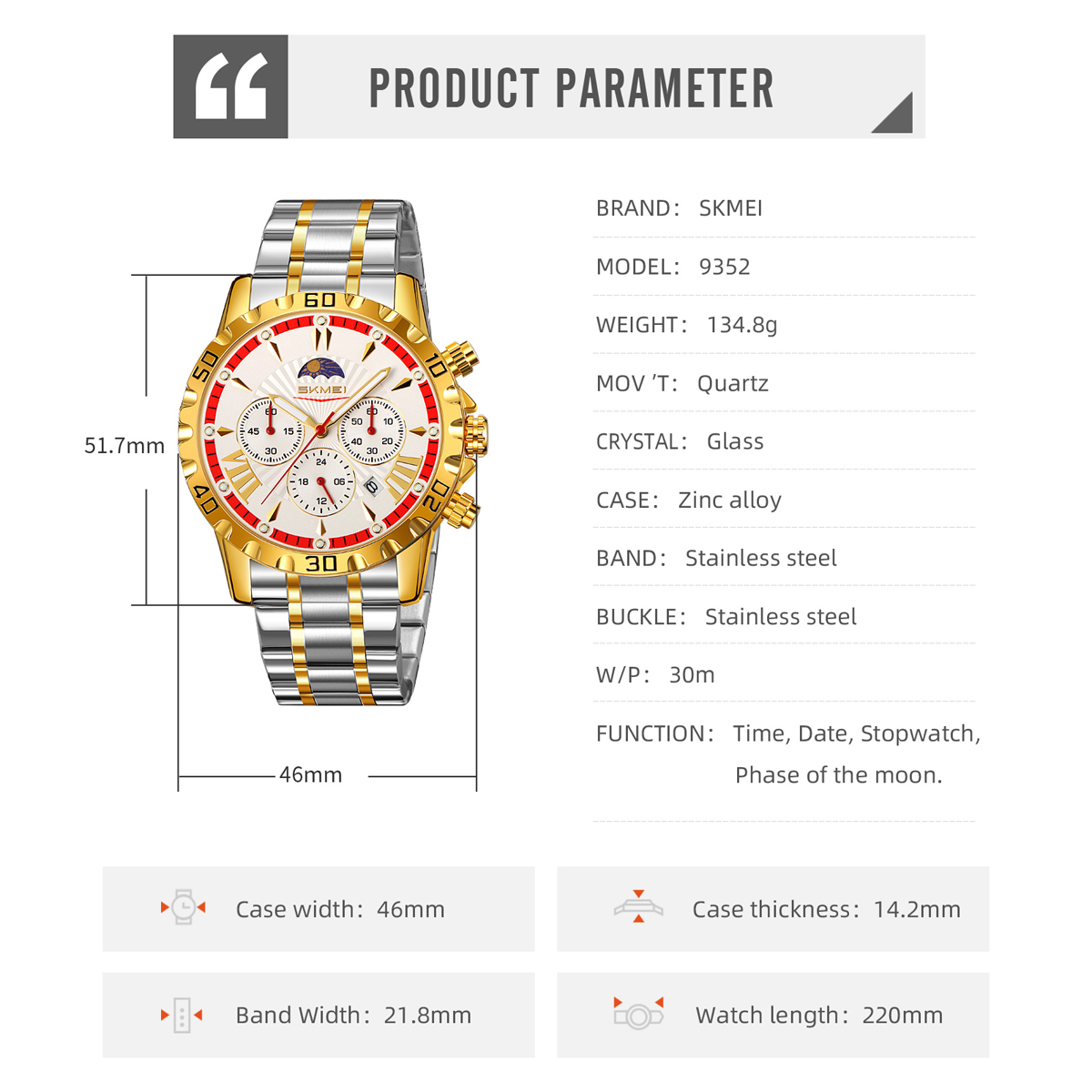 New Arrival Skmei 9352 Luxury Men Quartz Watch