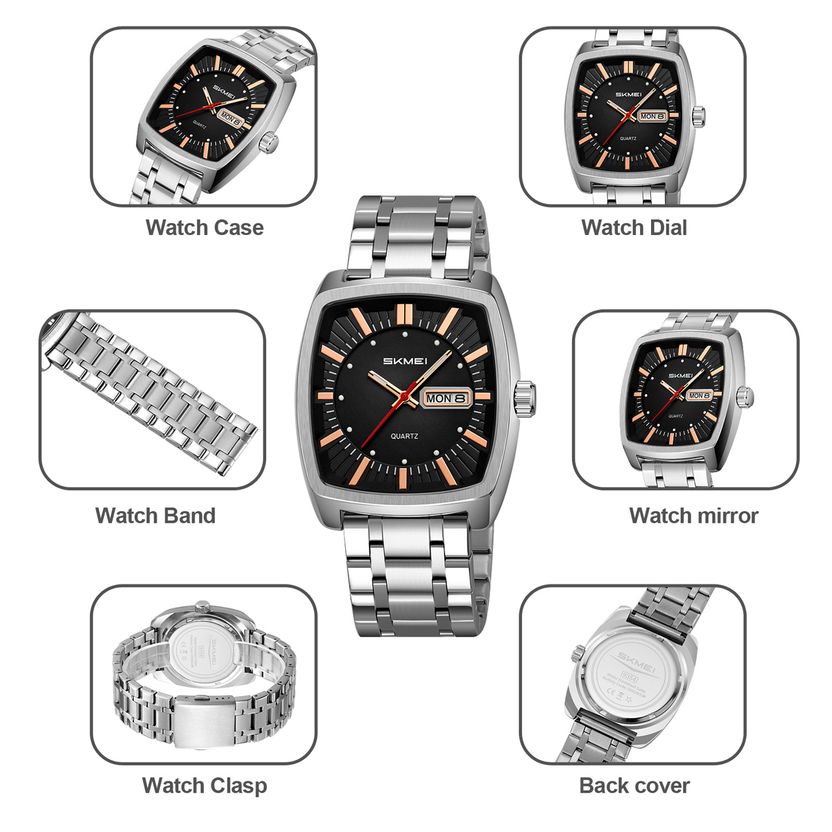 SKMEI 9354 Men Watches Square Dial Business Analog Quartz Watch