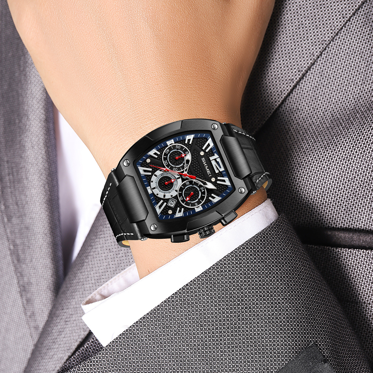  Genuine Leather 3ATM Waterproof Men Quartz Watch