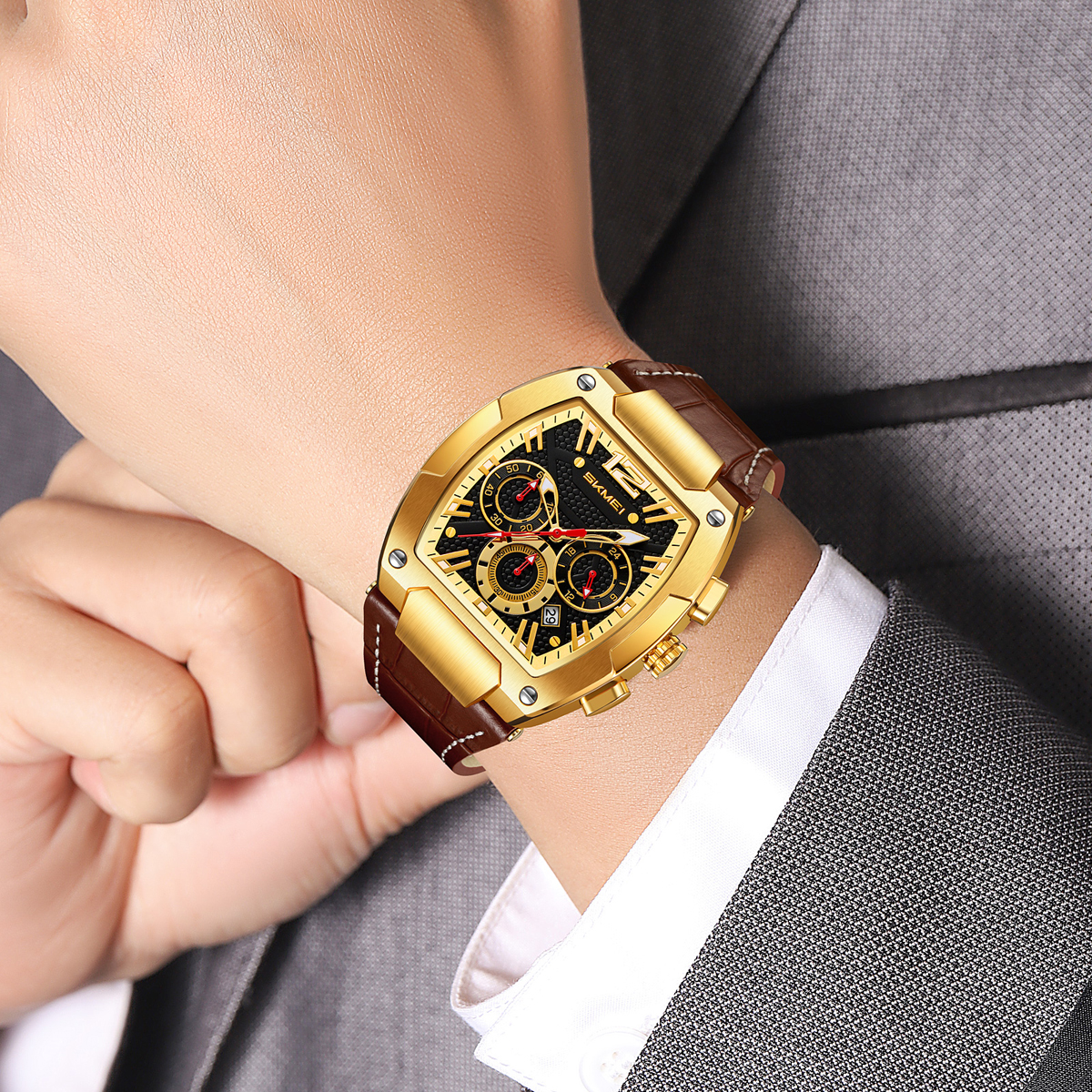  Genuine Leather 3ATM Waterproof Men Quartz Watch