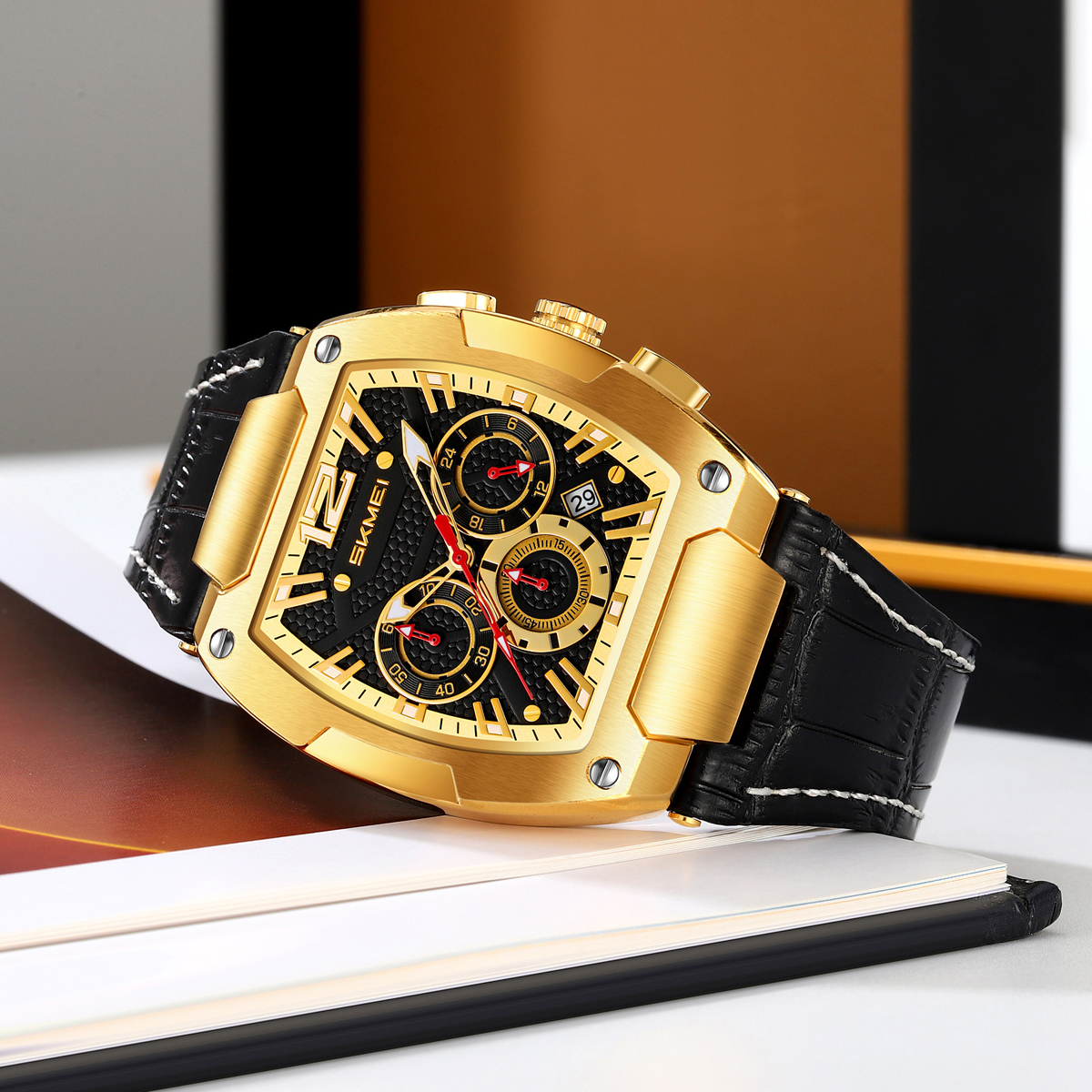  Genuine Leather 3ATM Waterproof Men Quartz Watch