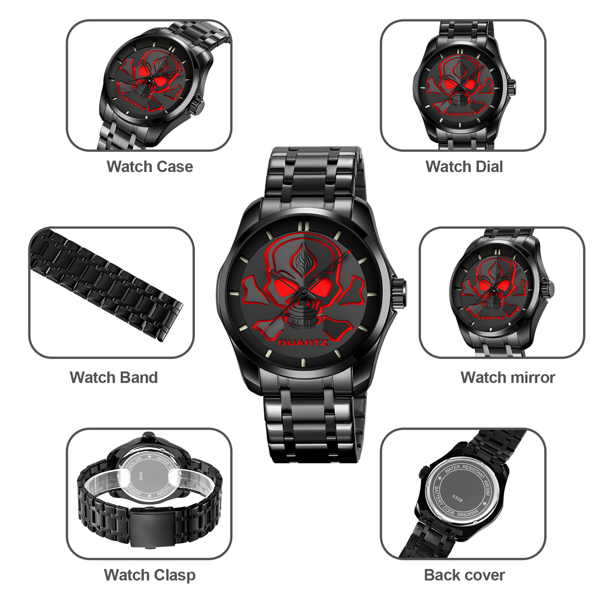 Wholesale New arrival Skmei 9358 Luxury Unique Skull Design Style Wristwatch