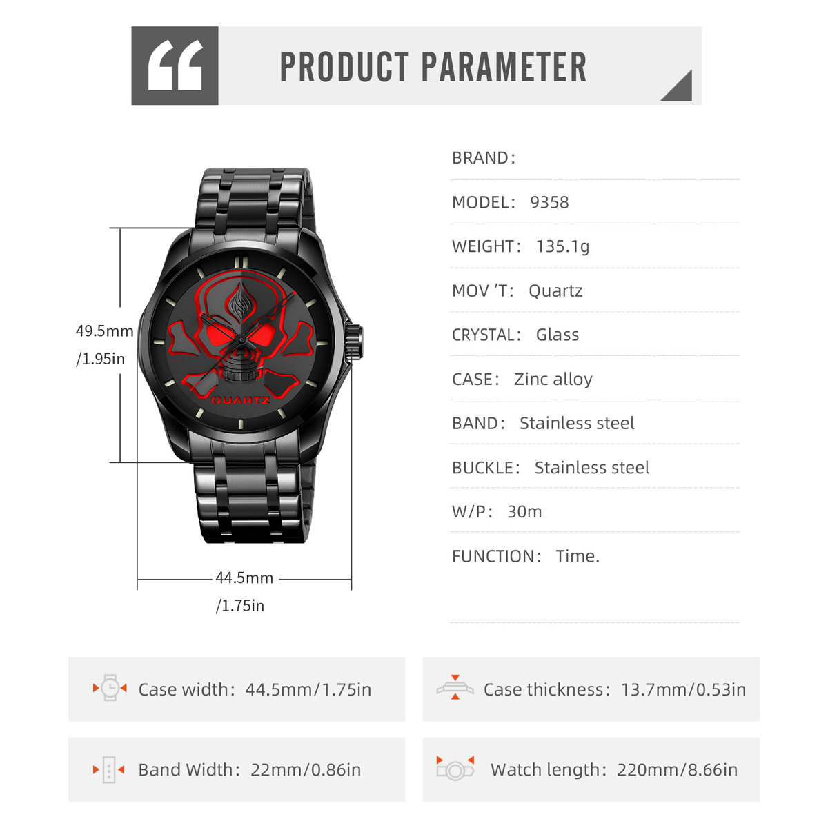 Wholesale New arrival Skmei 9358 Luxury Unique Skull Design Style Wristwatch