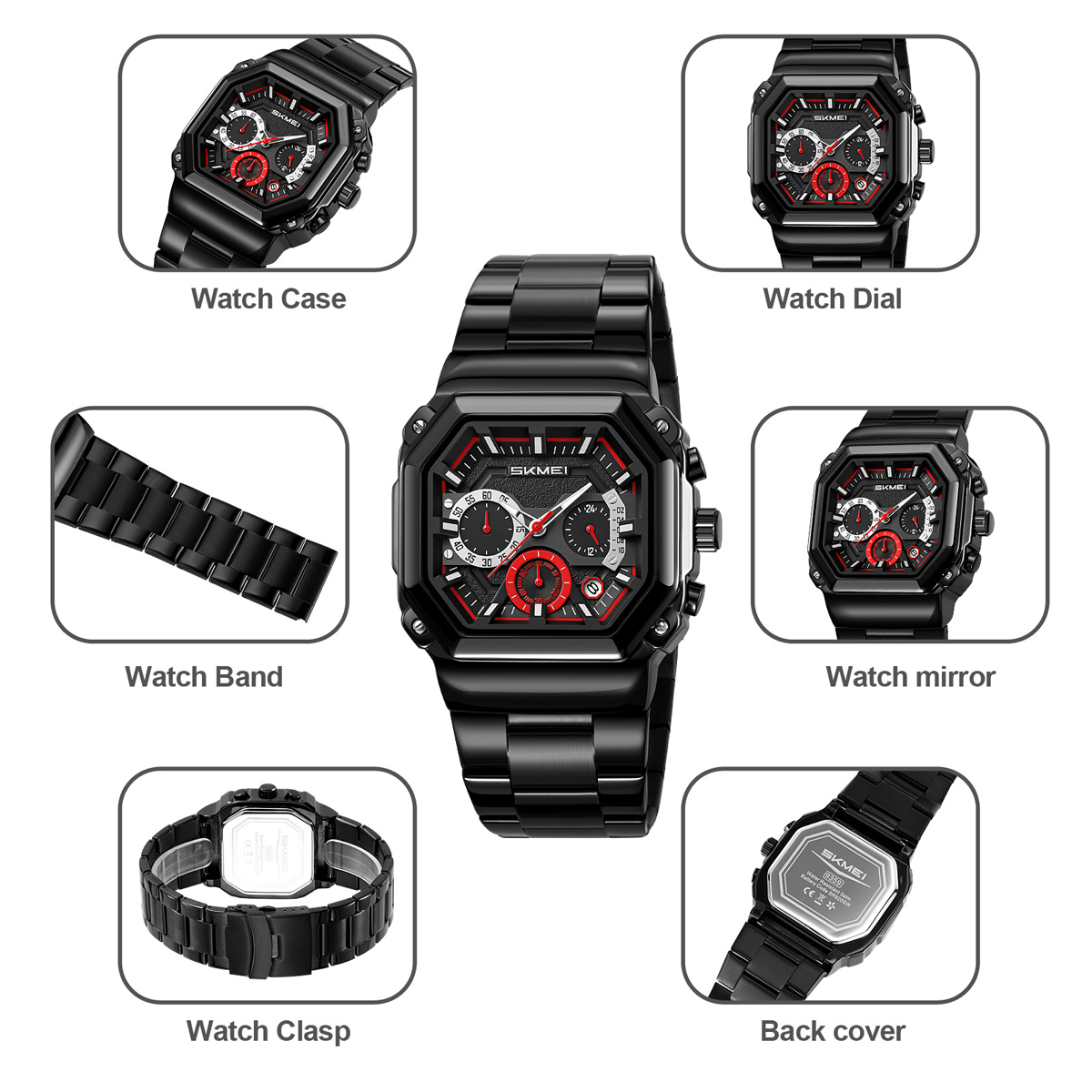 SKMEI 9359 Men's Vintage Black Stainless Steel Quartz Watch