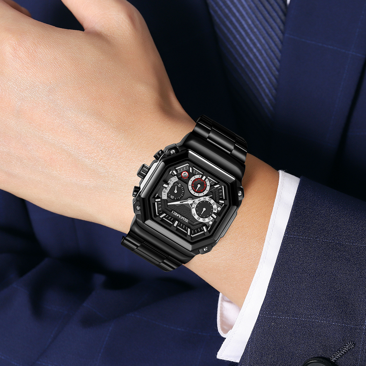 SKMEI 9359 Men's Vintage Black Stainless Steel Quartz Watch