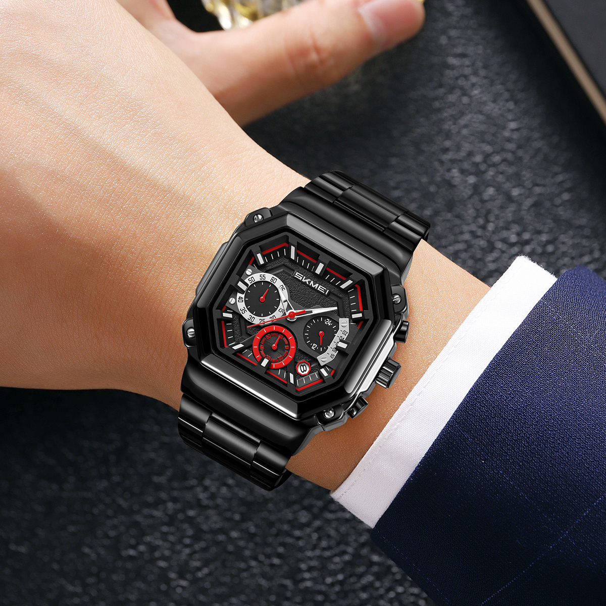 SKMEI 9359 Men's Vintage Black Stainless Steel Quartz Watch