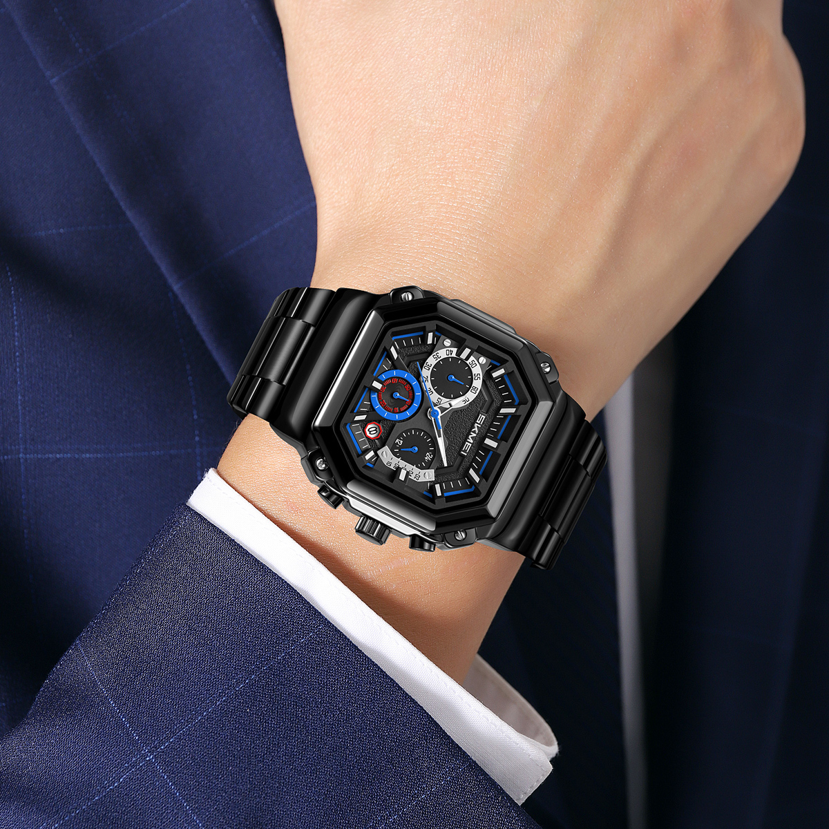 SKMEI 9359 Men's Vintage Black Stainless Steel Quartz Watch