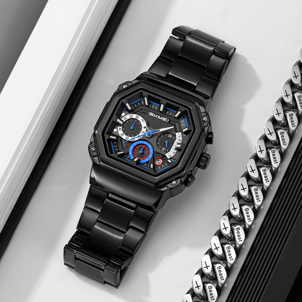 SKMEI 9359 Men's Vintage Black Stainless Steel Quartz Watch