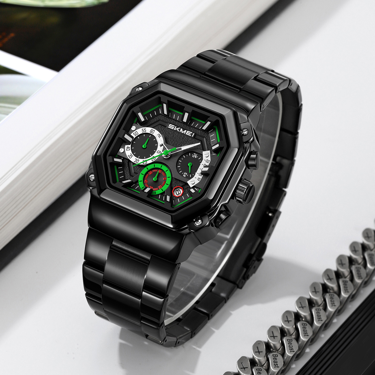 SKMEI 9359 Men's Vintage Black Stainless Steel Quartz Watch