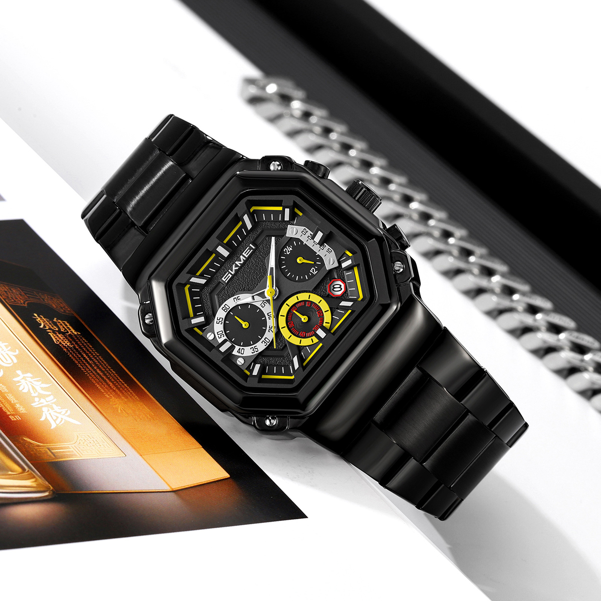 SKMEI 9359 Men's Vintage Black Stainless Steel Quartz Watch