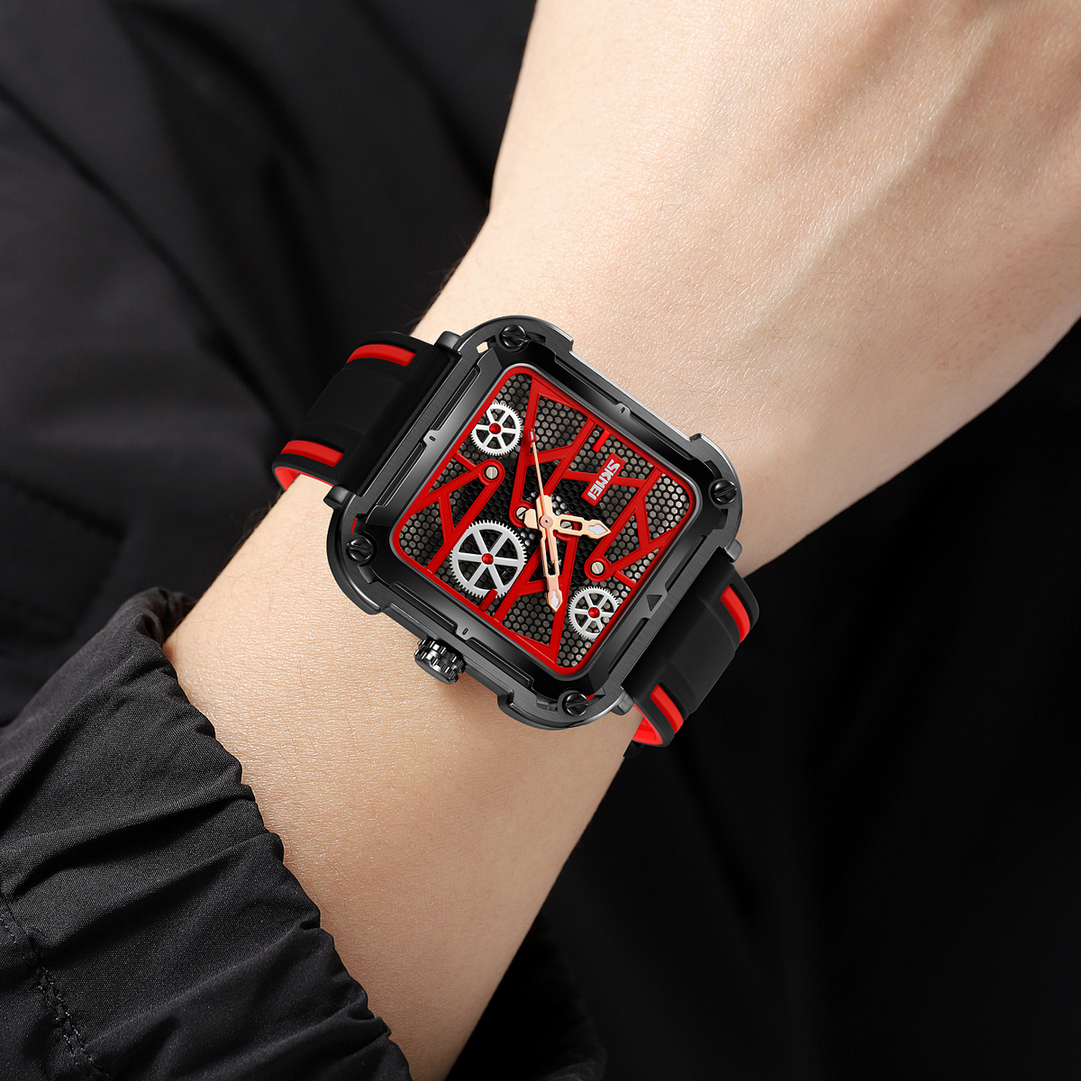 Skmei 9363 New square Hollow Creative Mechanical Wind Quartz Watch 