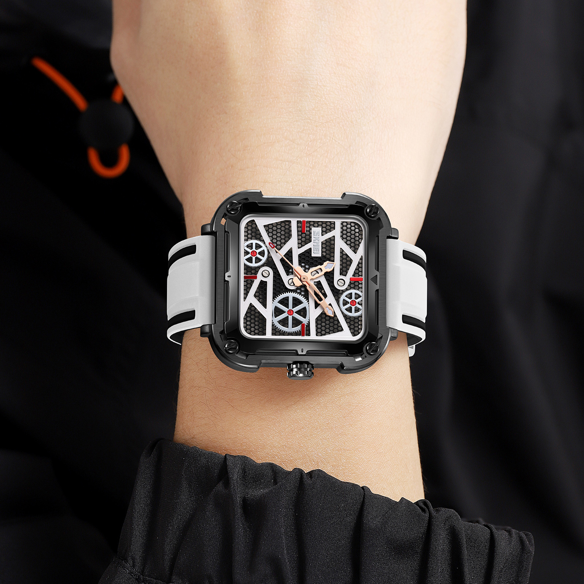 Skmei 9363 New square Hollow Creative Mechanical Wind Quartz Watch 