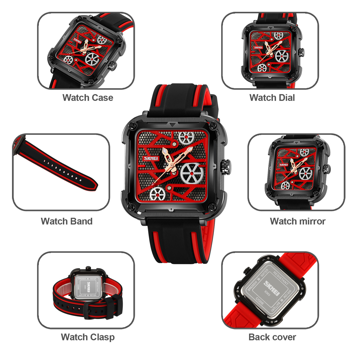 Skmei 9363 New square Hollow Creative Mechanical Wind Quartz Watch 