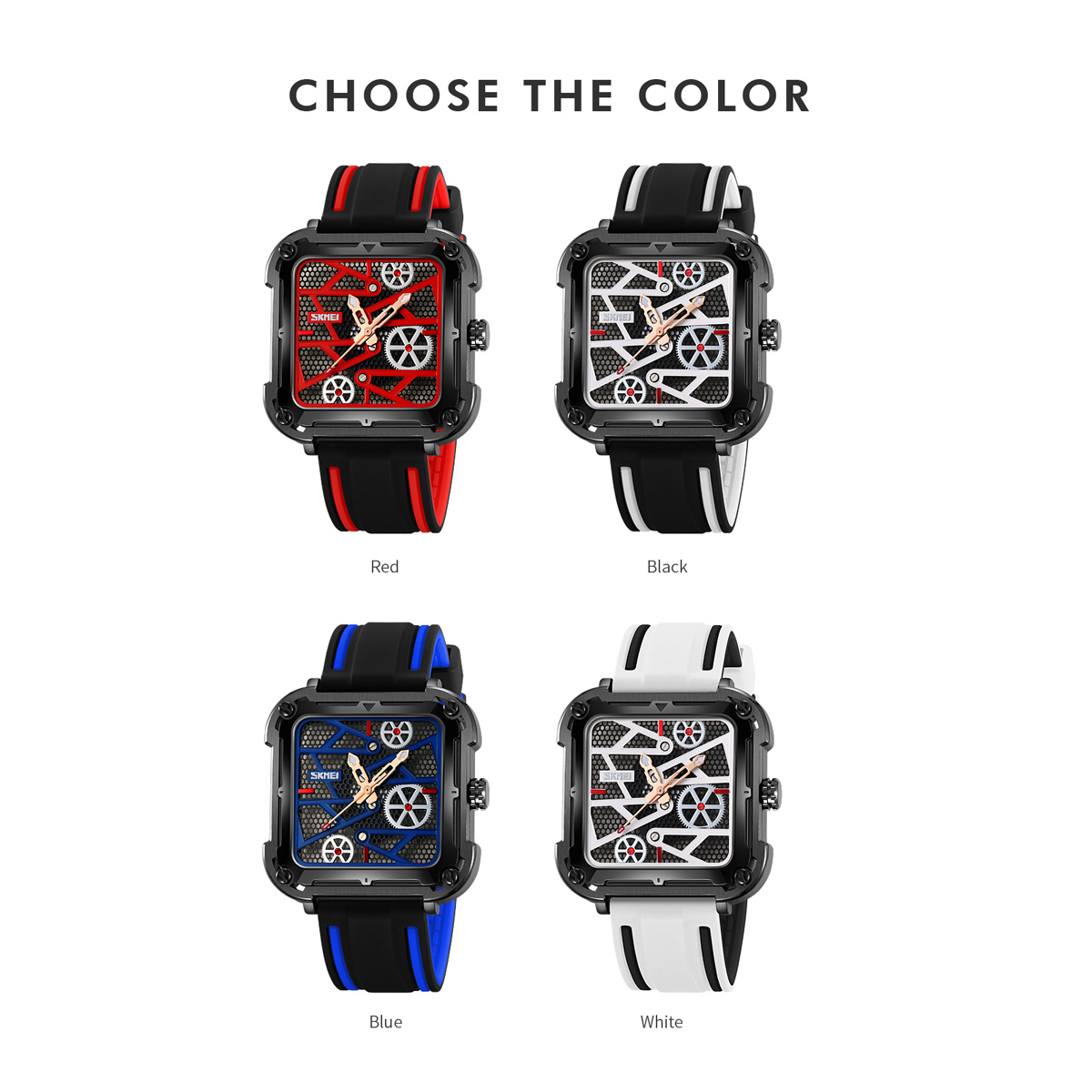 Skmei 9363 New square Hollow Creative Mechanical Wind Quartz Watch 