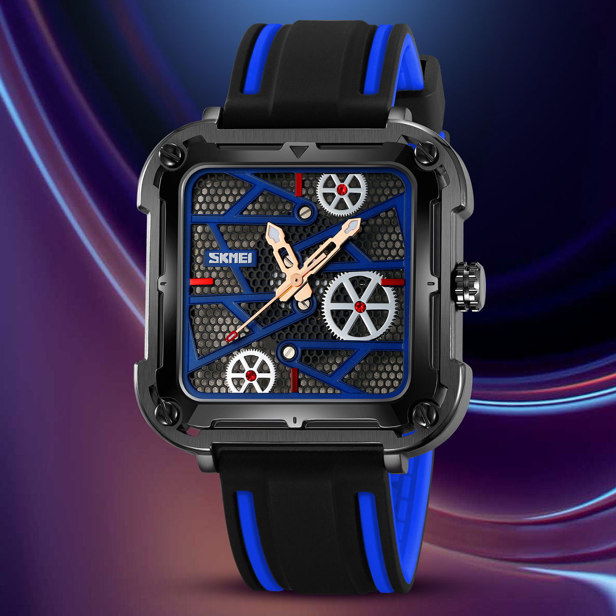 Skmei 9363 New square Hollow Creative Mechanical Wind Quartz Watch 