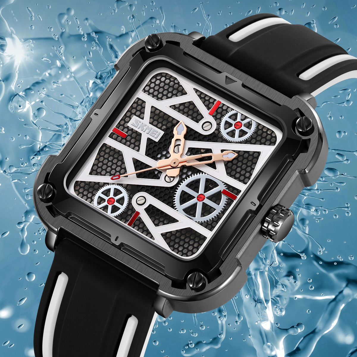 Skmei 9363 New square Hollow Creative Mechanical Wind Quartz Watch 