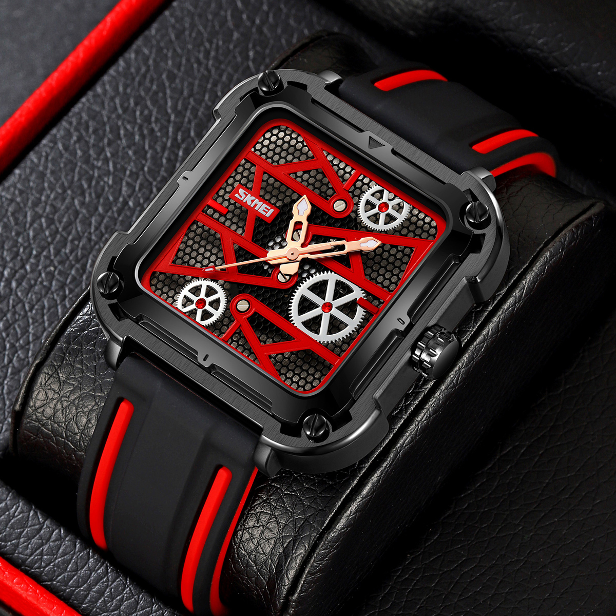 Skmei 9363 New square Hollow Creative Mechanical Wind Quartz Watch 