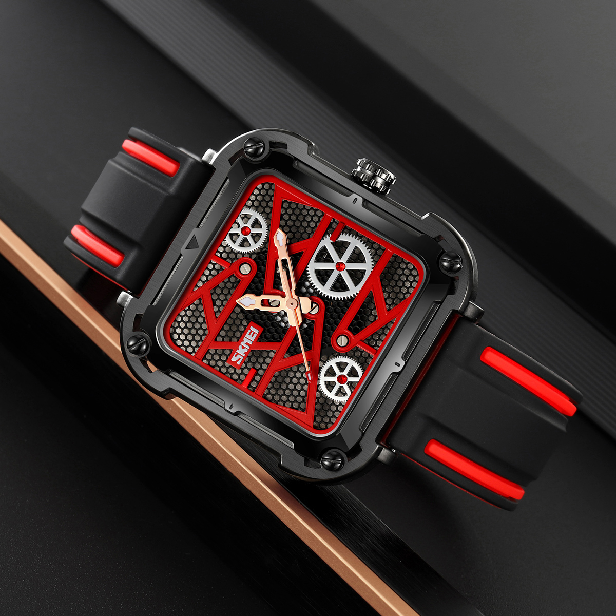 Skmei 9363 New square Hollow Creative Mechanical Wind Quartz Watch 