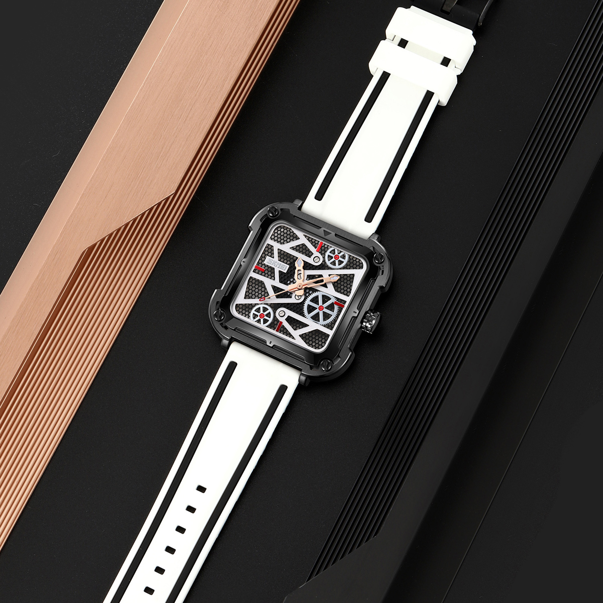 Skmei 9363 New square Hollow Creative Mechanical Wind Quartz Watch 