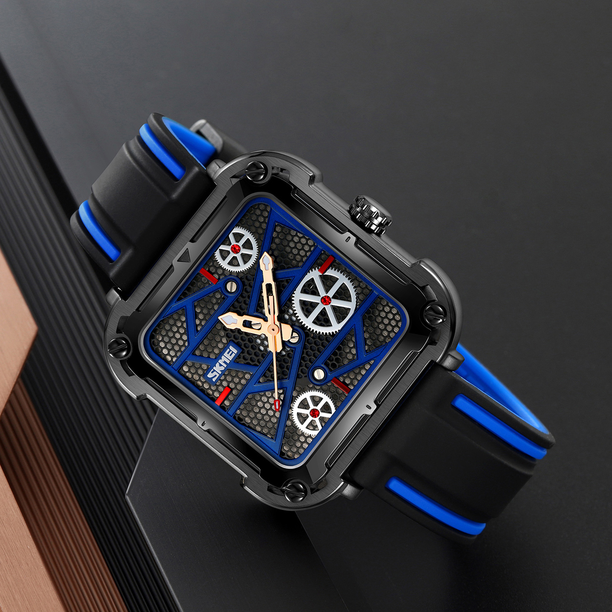 Skmei 9363 New square Hollow Creative Mechanical Wind Quartz Watch 