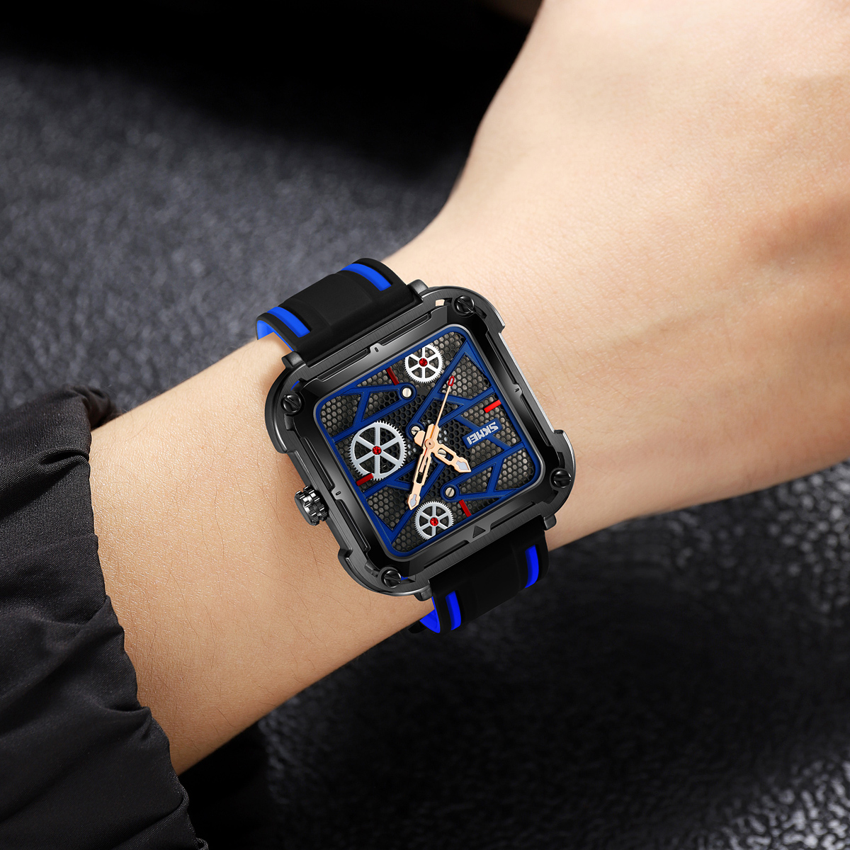 Skmei 9363 New square Hollow Creative Mechanical Wind Quartz Watch 