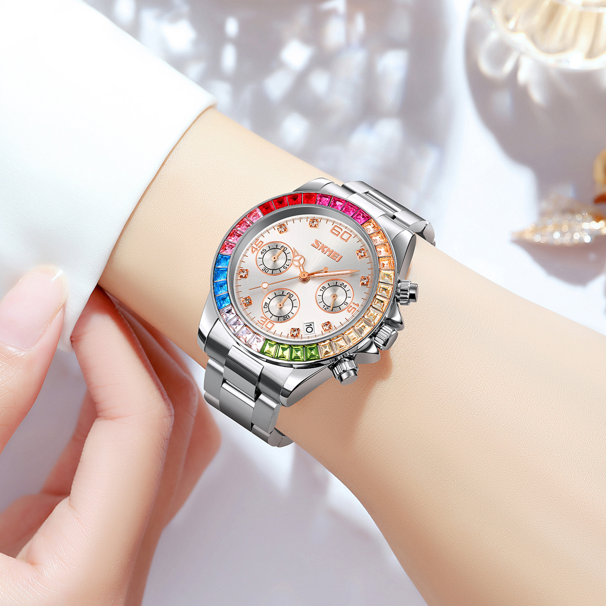 SKMEI 9367 Rhinestone Stainless Steel Water Resistant Quartz Watch