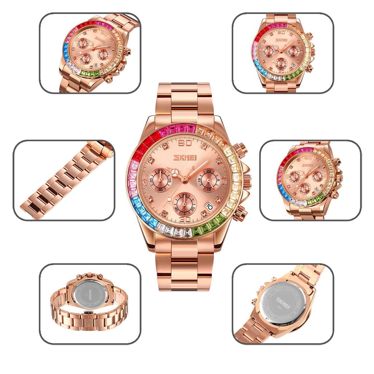 SKMEI 9367 Rhinestone Stainless Steel Water Resistant Quartz Watch