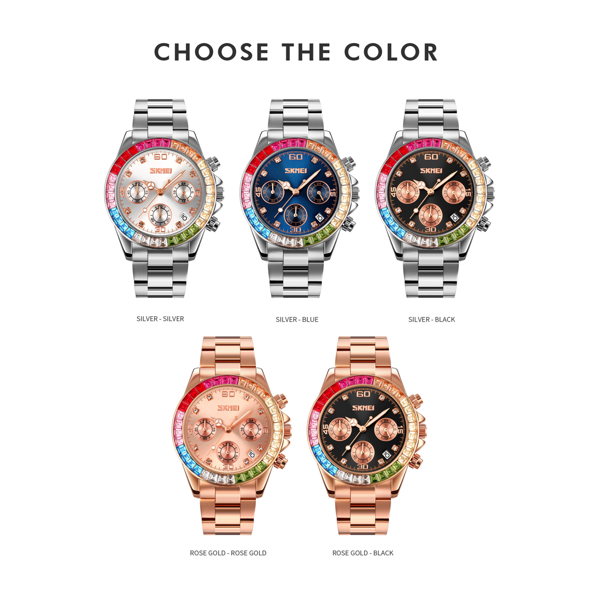 SKMEI 9367 Rhinestone Stainless Steel Water Resistant Quartz Watch