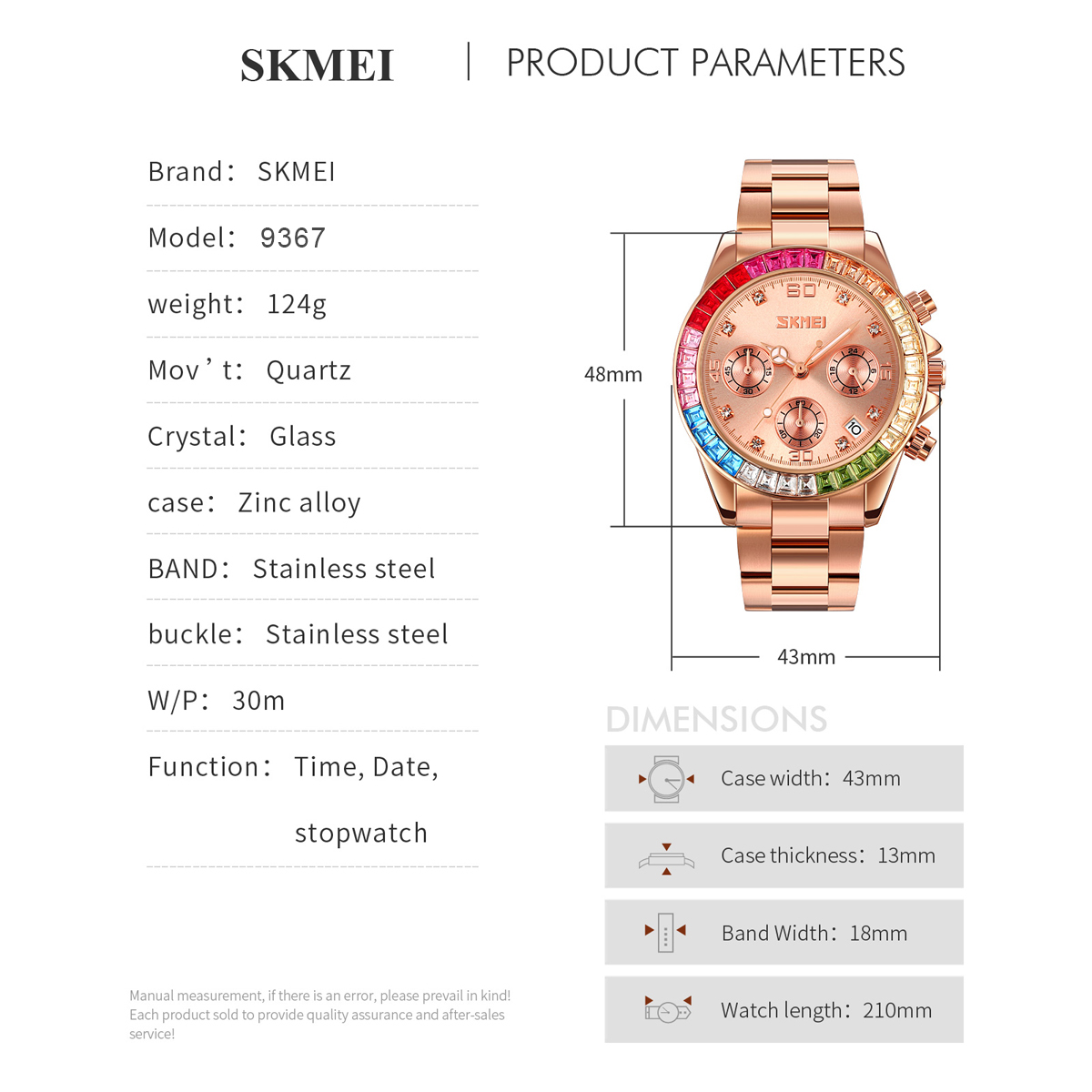 SKMEI 9367 Rhinestone Stainless Steel Water Resistant Quartz Watch