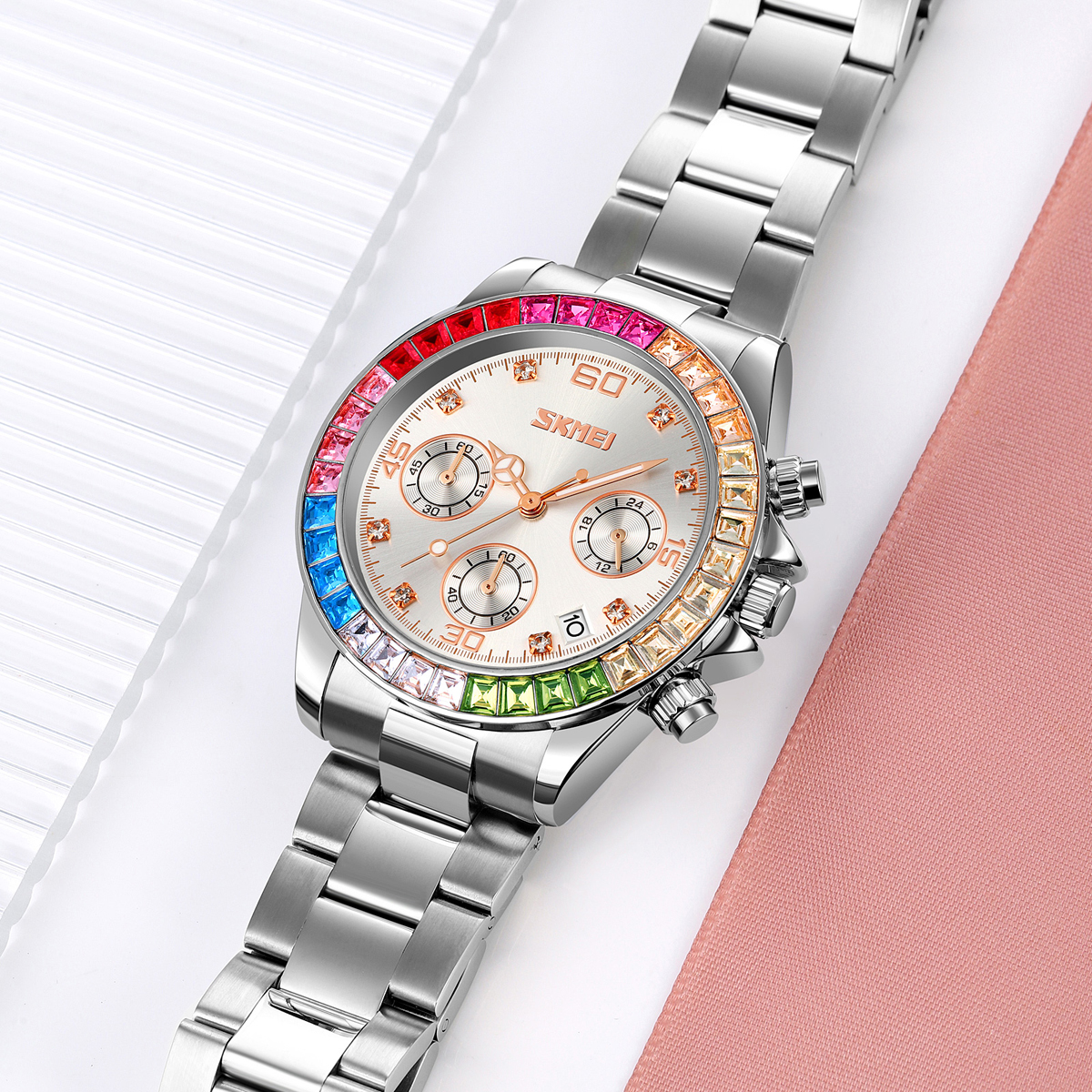 SKMEI 9367 Rhinestone Stainless Steel Water Resistant Quartz Watch