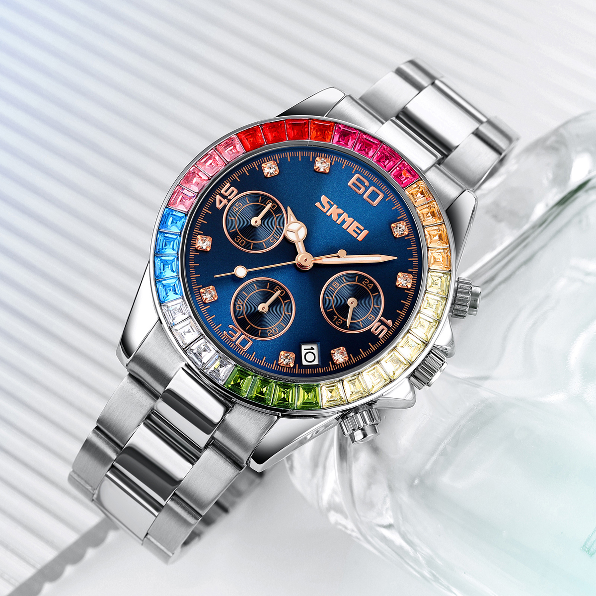 SKMEI 9367 Rhinestone Stainless Steel Water Resistant Quartz Watch