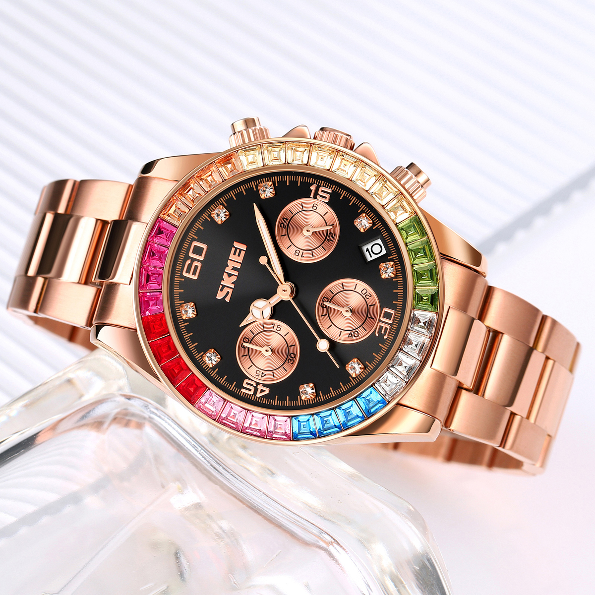 SKMEI 9367 Rhinestone Stainless Steel Water Resistant Quartz Watch