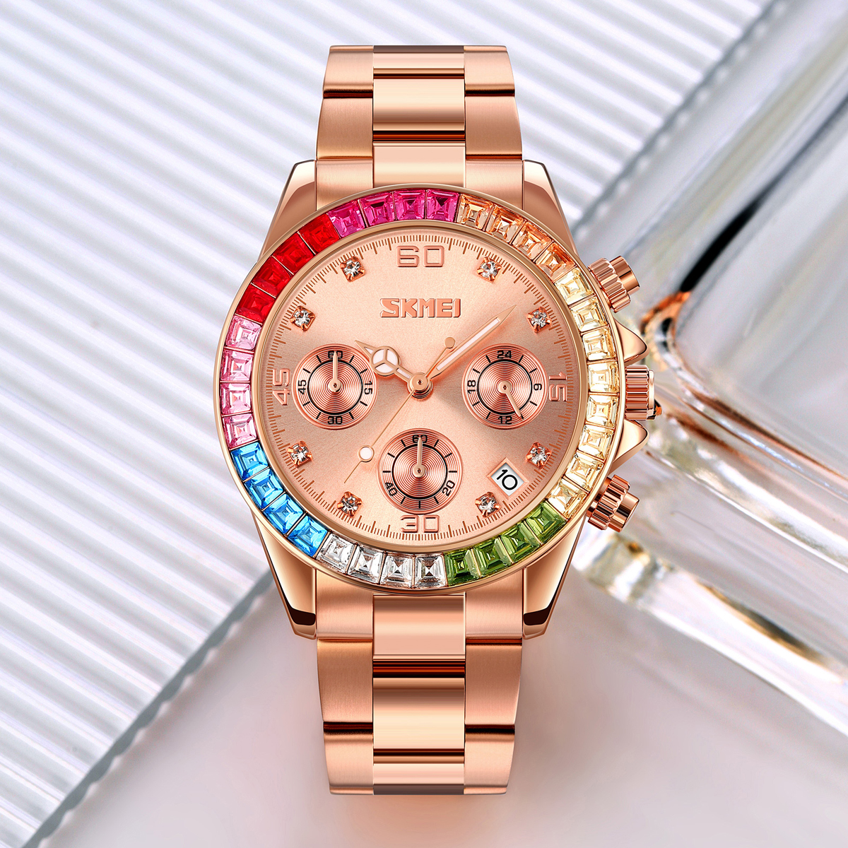 SKMEI 9367 Rhinestone Stainless Steel Water Resistant Quartz Watch