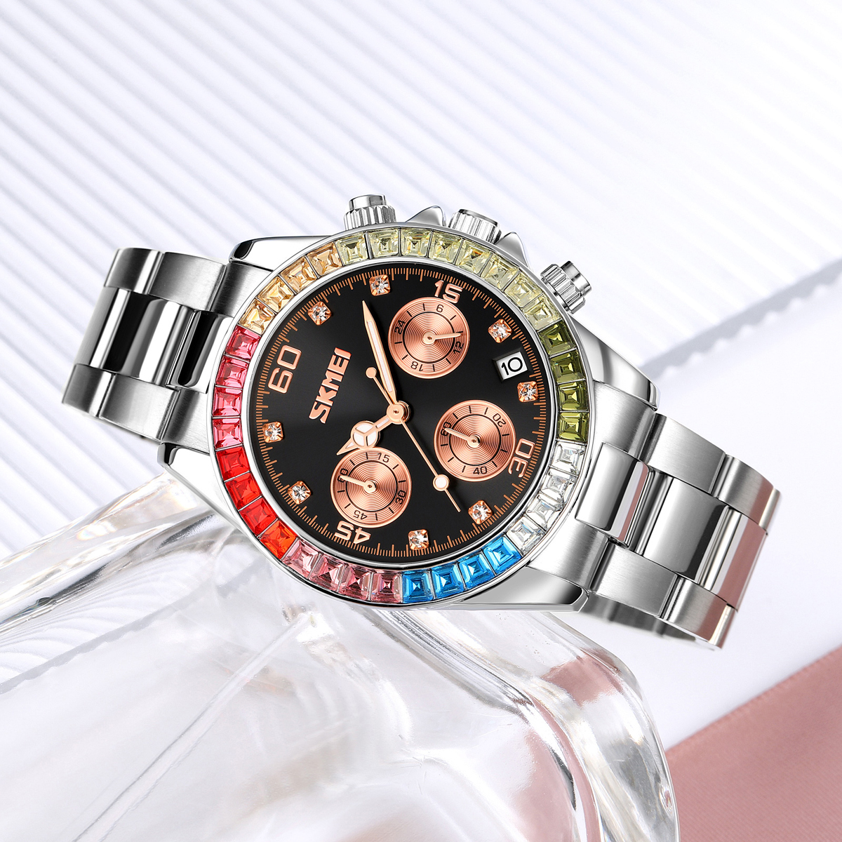SKMEI 9367 Rhinestone Stainless Steel Water Resistant Quartz Watch