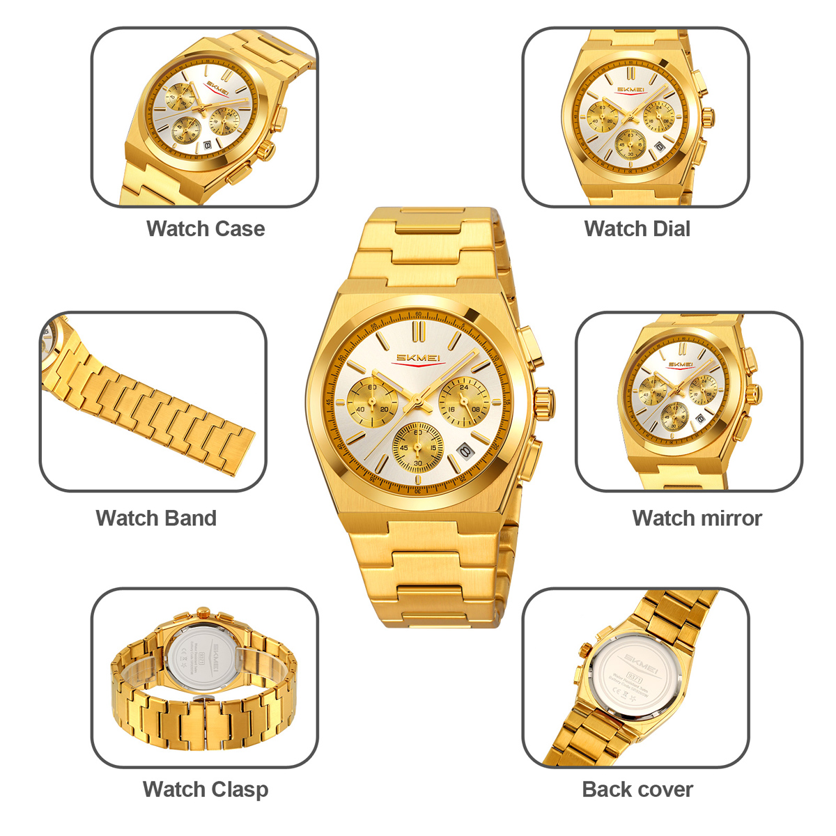 9371 Skmei Original Brand Chronograph Quartz Watch Stainless Steel