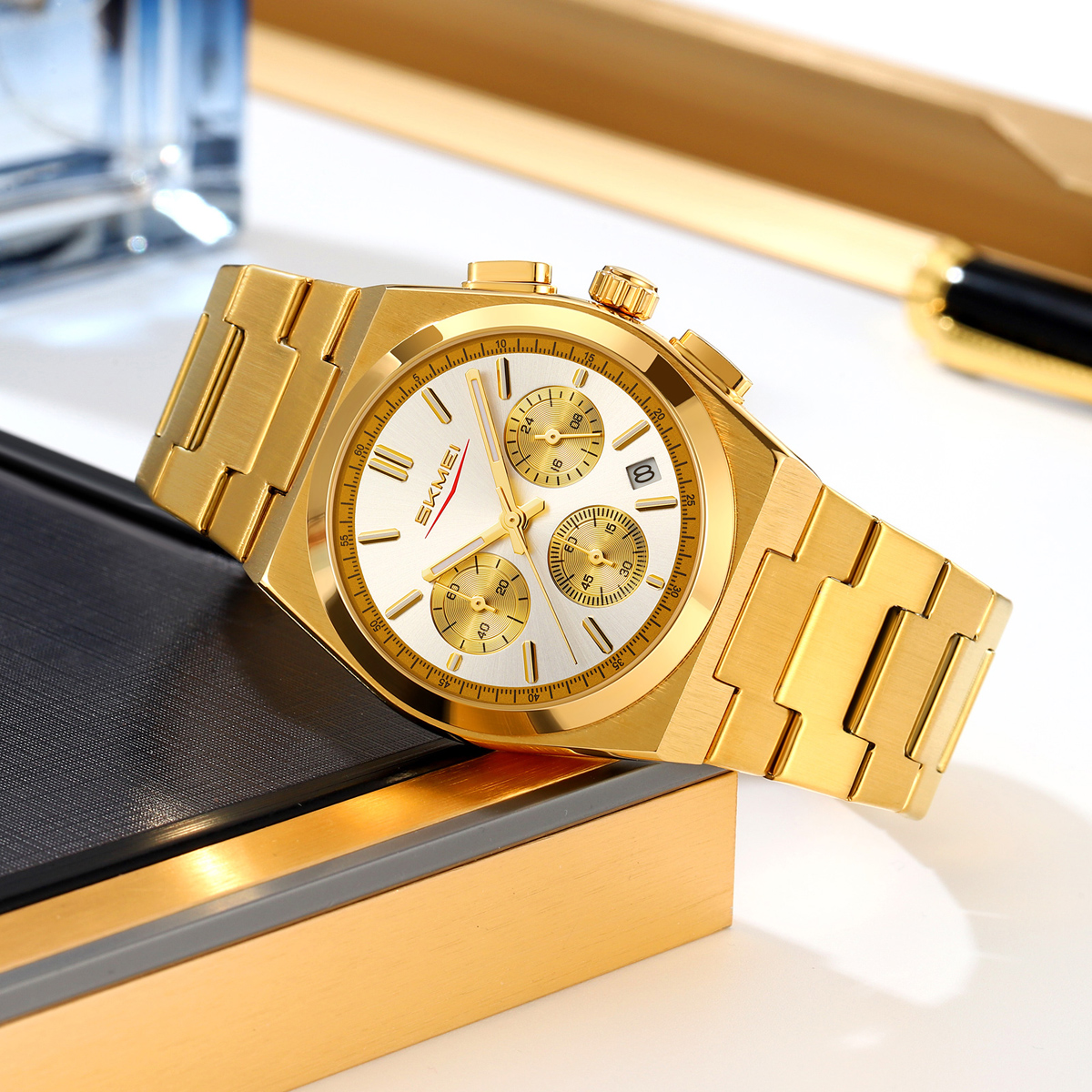 9371 Skmei Original Brand Chronograph Quartz Watch Stainless Steel