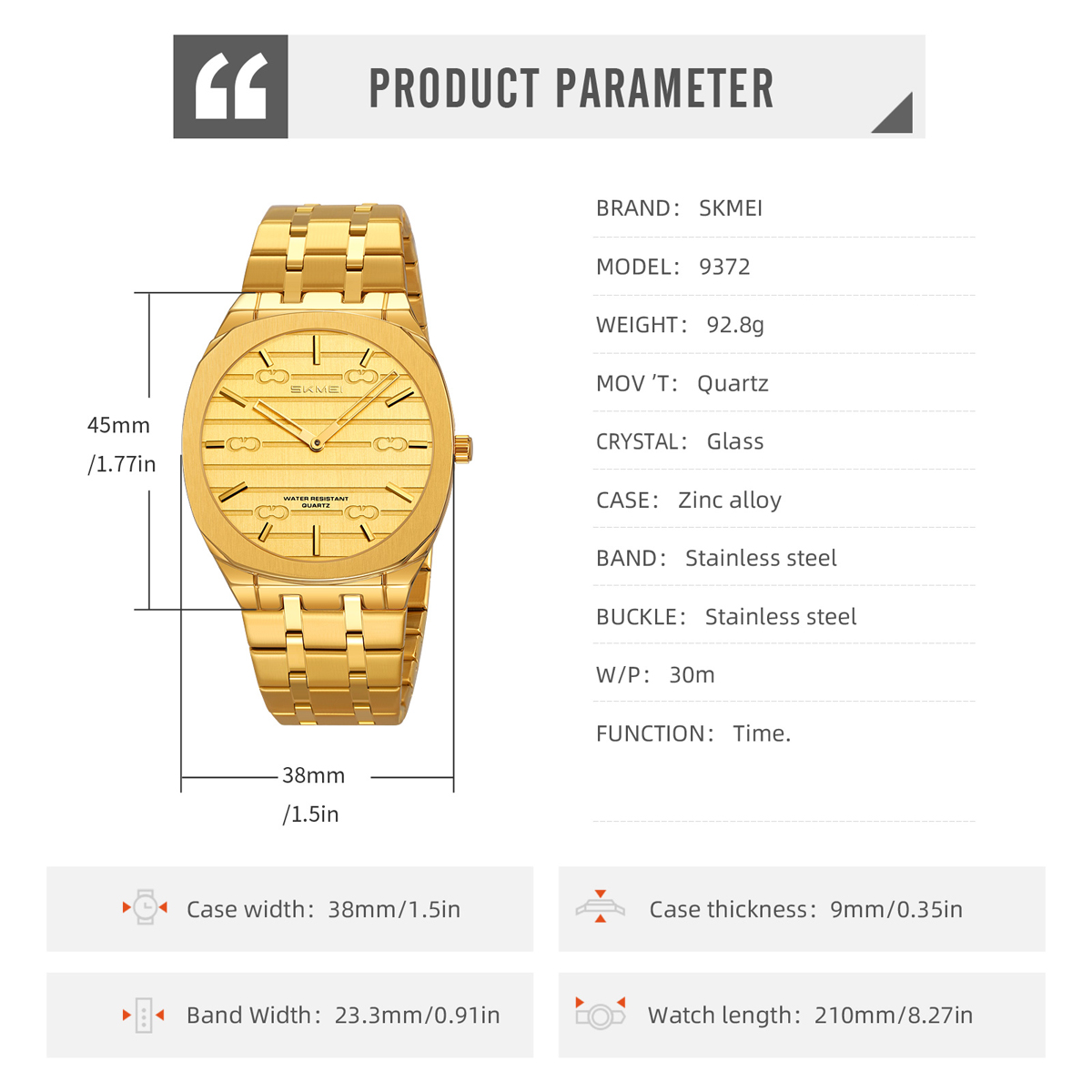 SKMEI 9372 Luxury Men's Quartz Watch with Stainless Steel Band