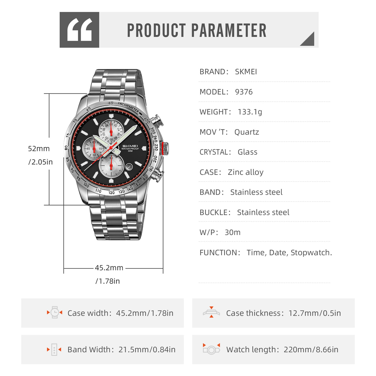 SKMEI 9376 MEN STEEL WATCH