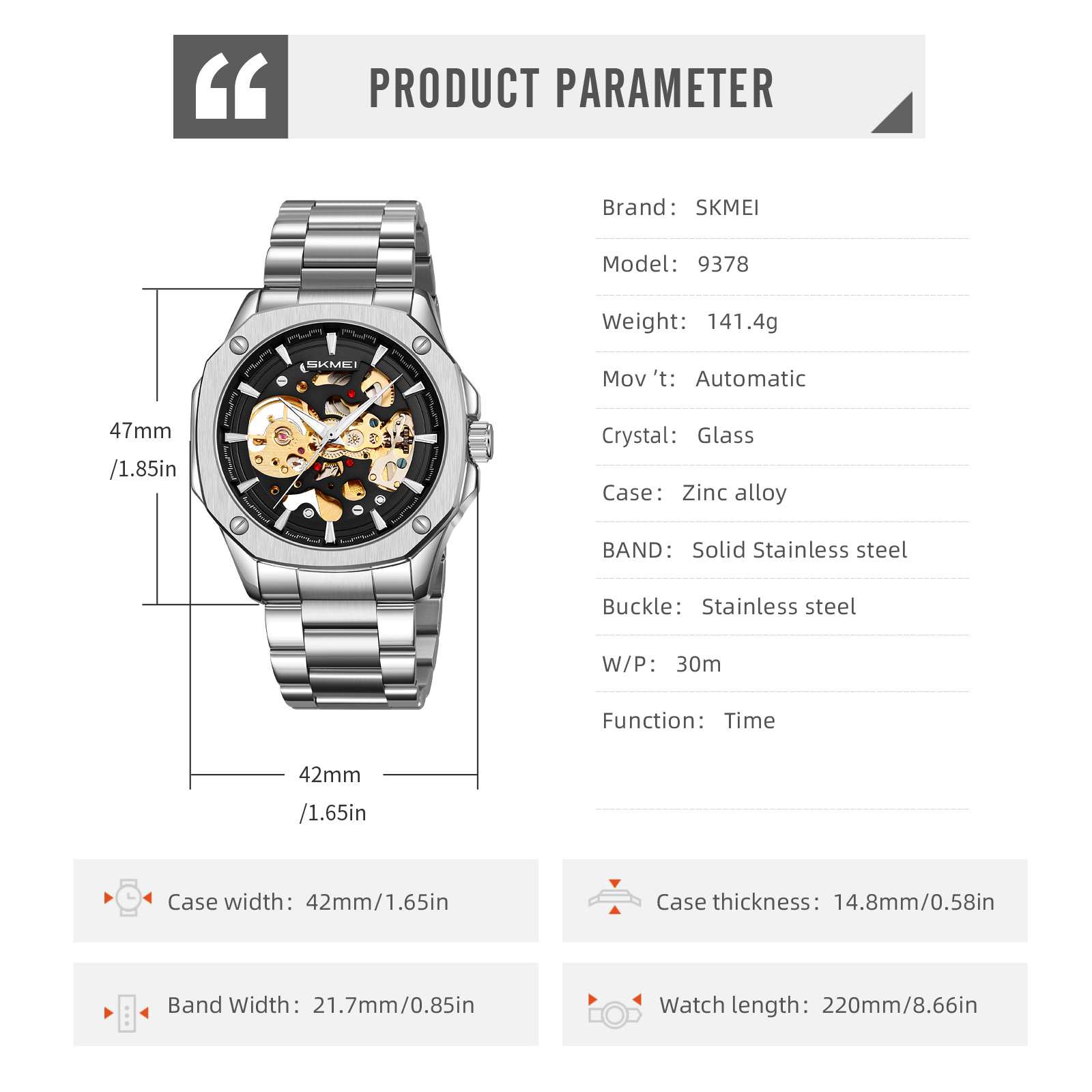 Skmei 9378 Men Mechanism Watch