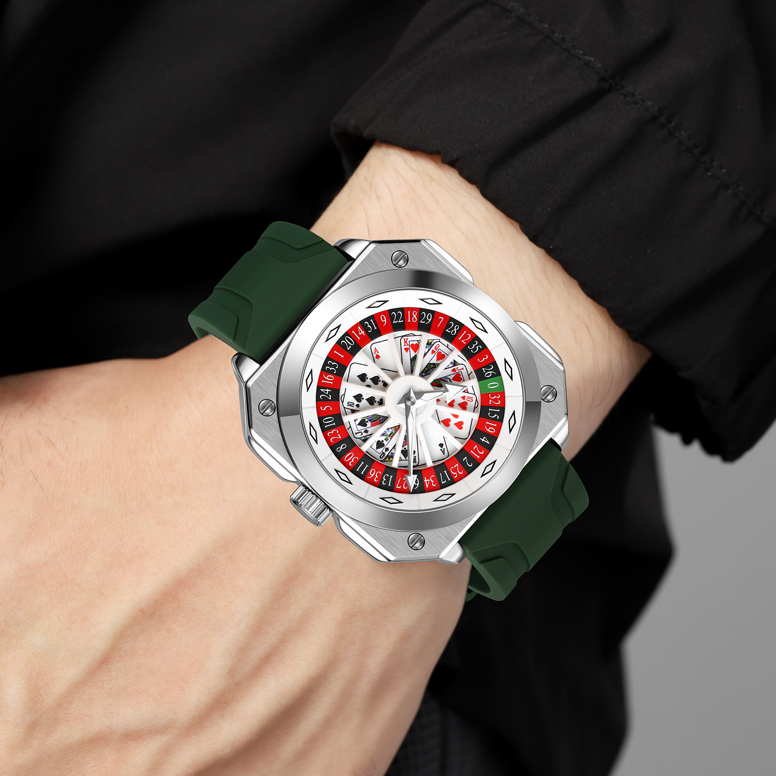 SKMEI 9379 Rotating Poker Dial Silicone Wrist Watches Quartz Waterproof Men Watch