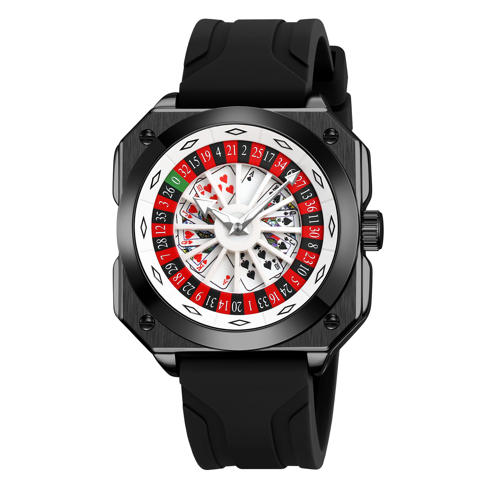 SKMEI 9379 Rotating Poker Dial Silicone Wrist Watches Quartz Waterproof Men Watch