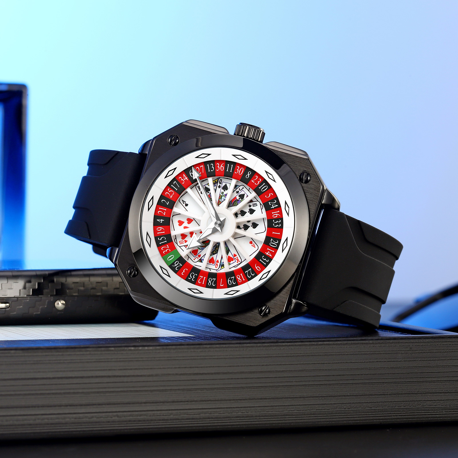 SKMEI 9379 Rotating Poker Dial Silicone Wrist Watches Quartz Waterproof Men Watch