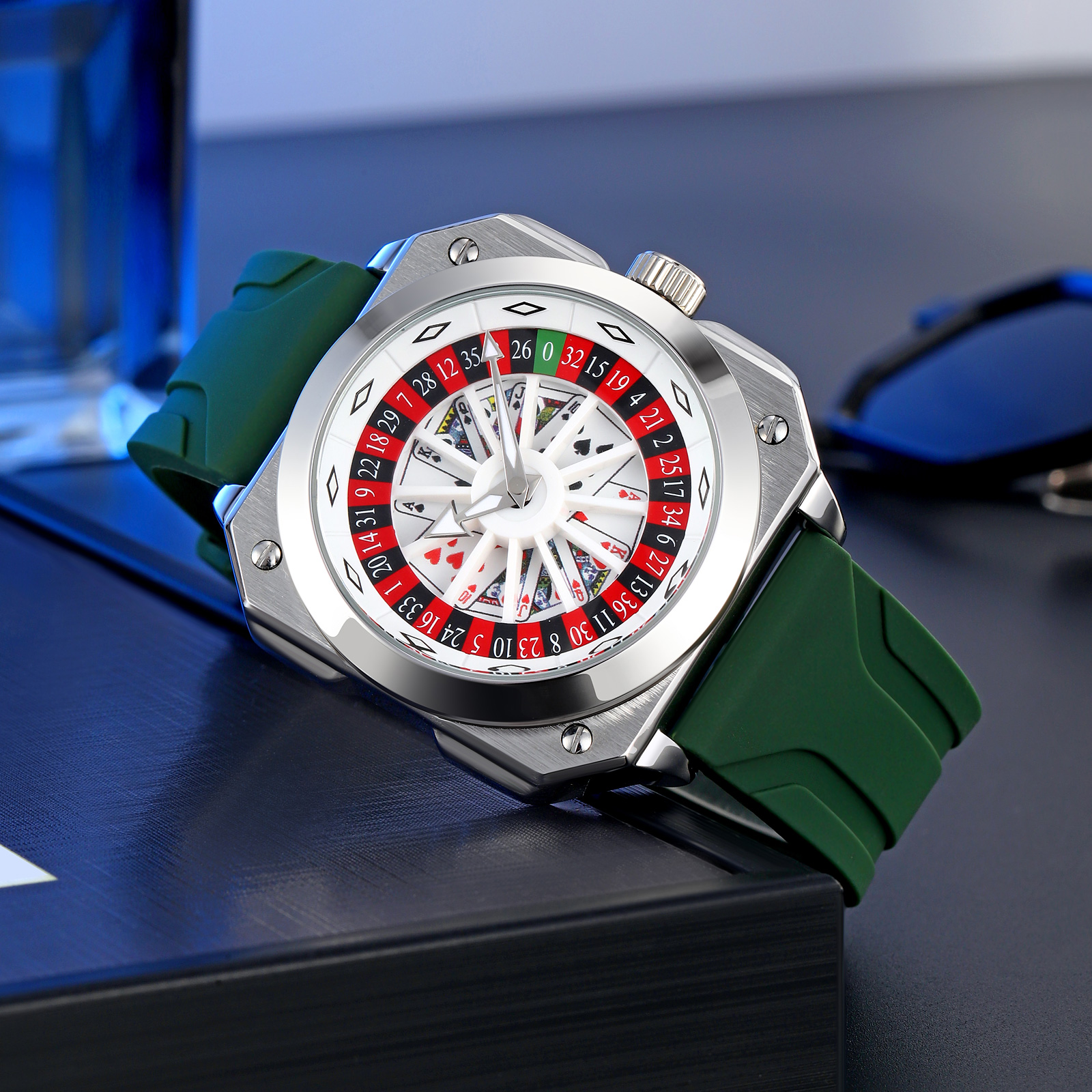 SKMEI 9379 Rotating Poker Dial Silicone Wrist Watches Quartz Waterproof Men Watch