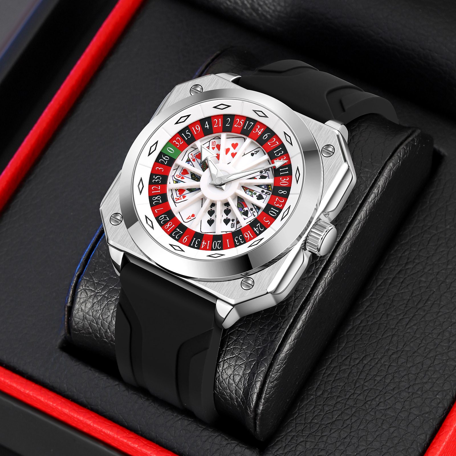 SKMEI 9379 Rotating Poker Dial Silicone Wrist Watches Quartz Waterproof Men Watch