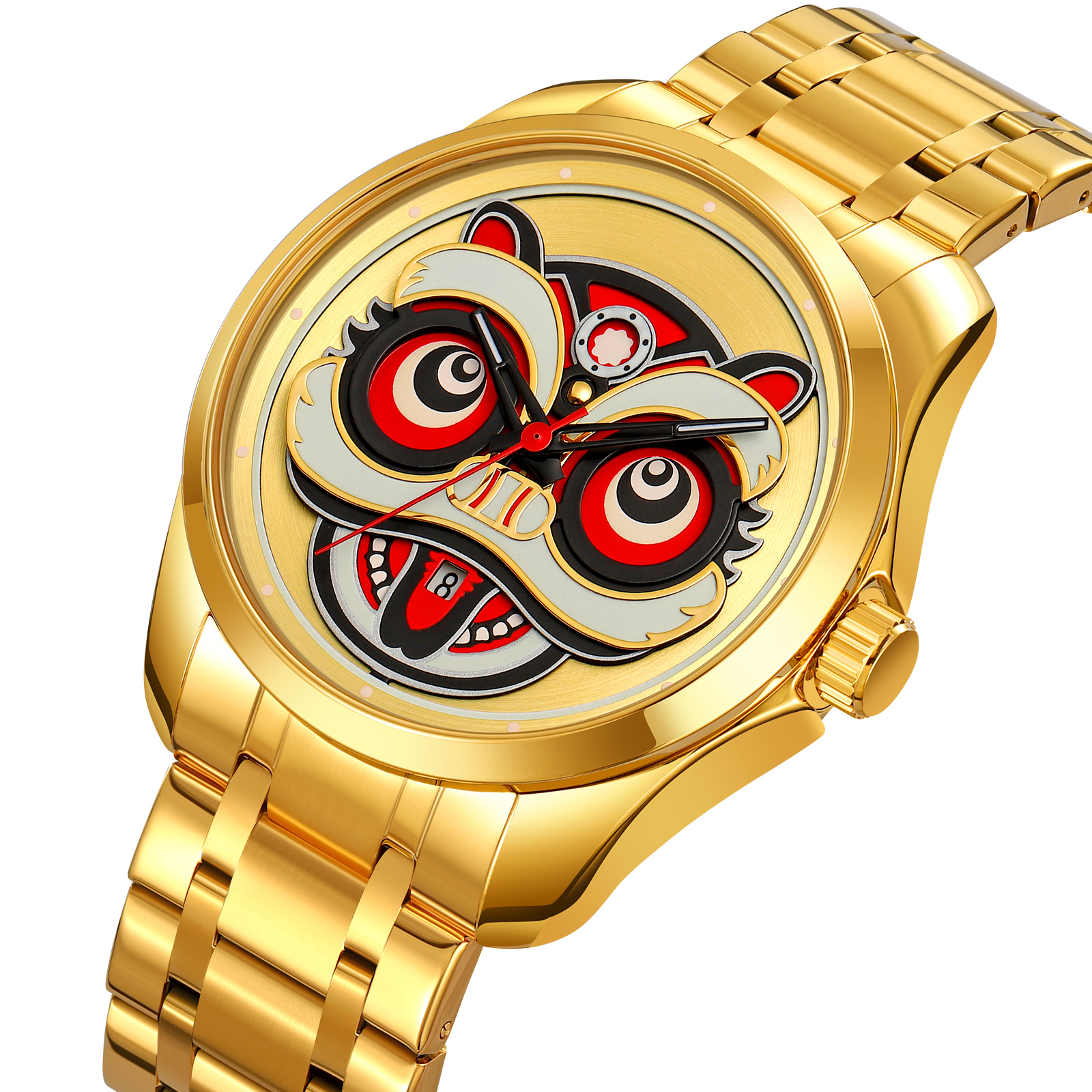 SKMEI 9386 Men Chinese Lion Dance Carved Dial Quartz Watch