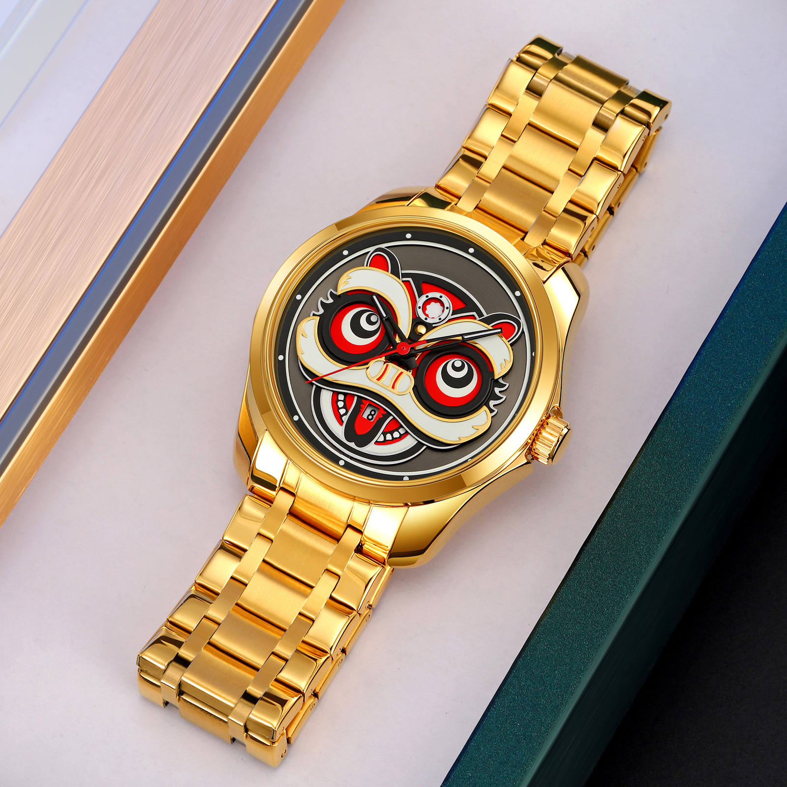 SKMEI 9386 Men Chinese Lion Dance Carved Dial Quartz Watch