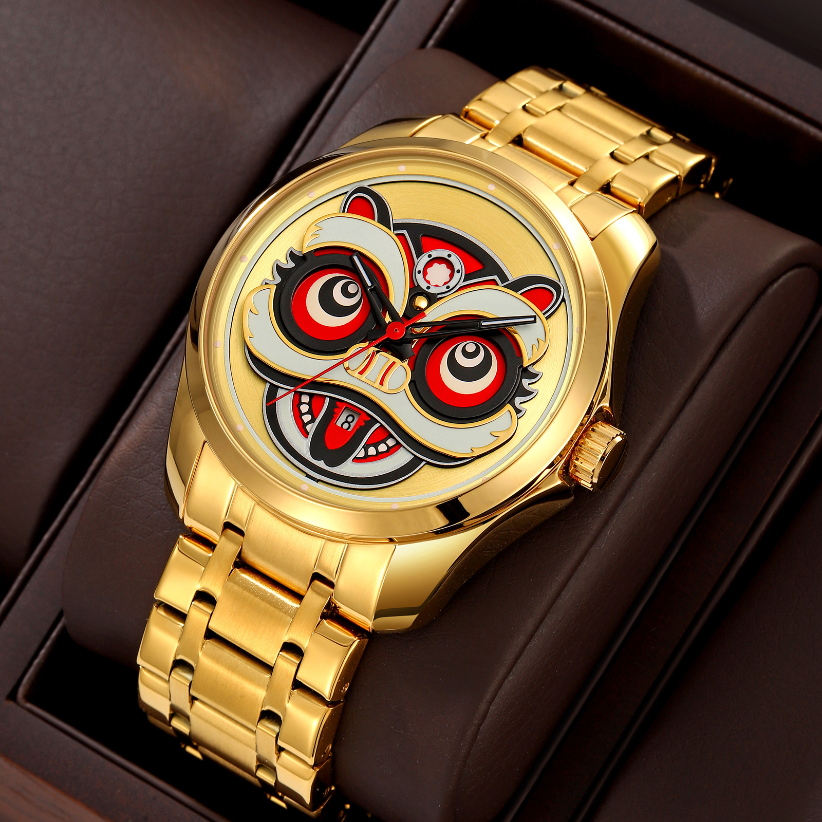SKMEI 9386 Men Chinese Lion Dance Carved Dial Quartz Watch