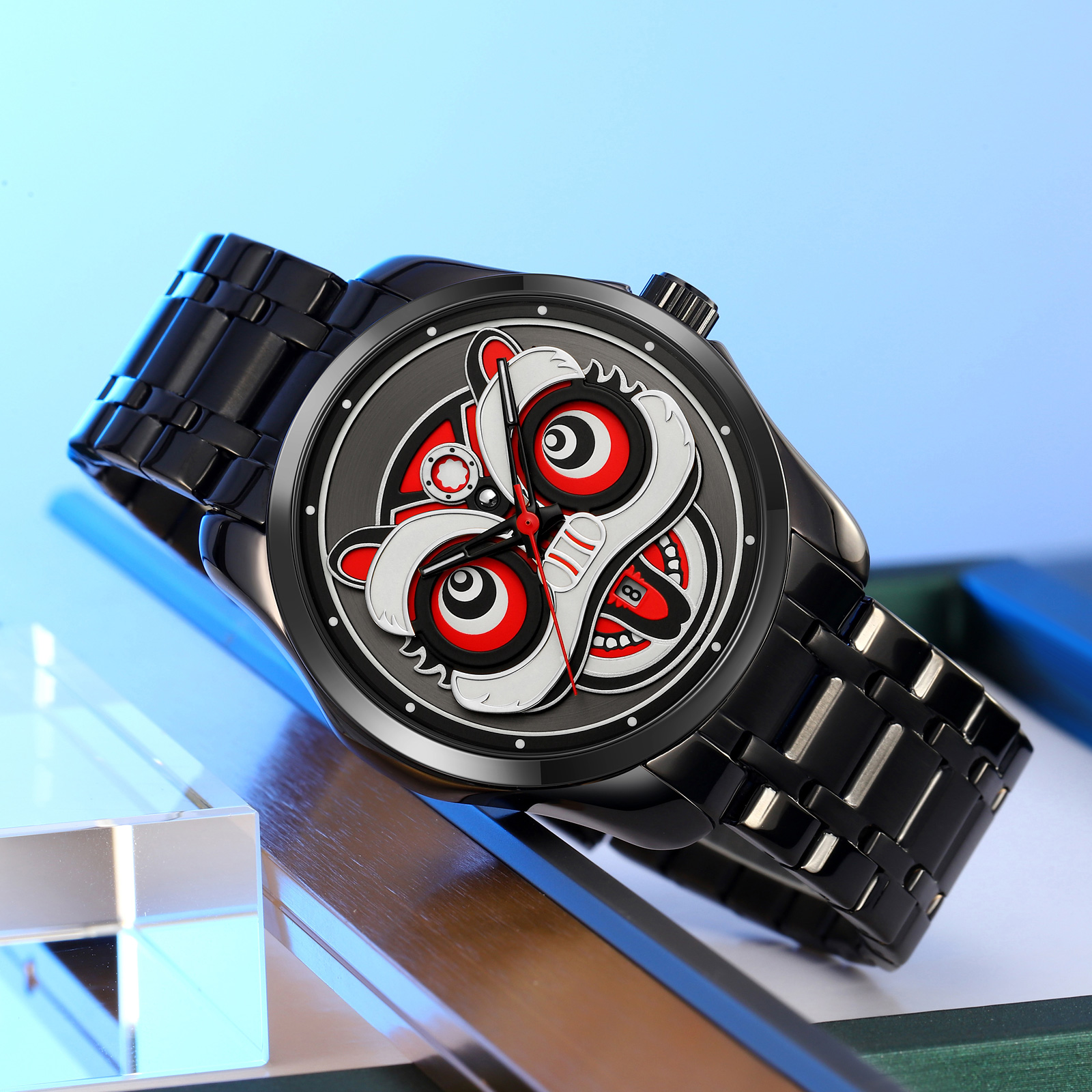 SKMEI 9386 Men Chinese Lion Dance Carved Dial Quartz Watch