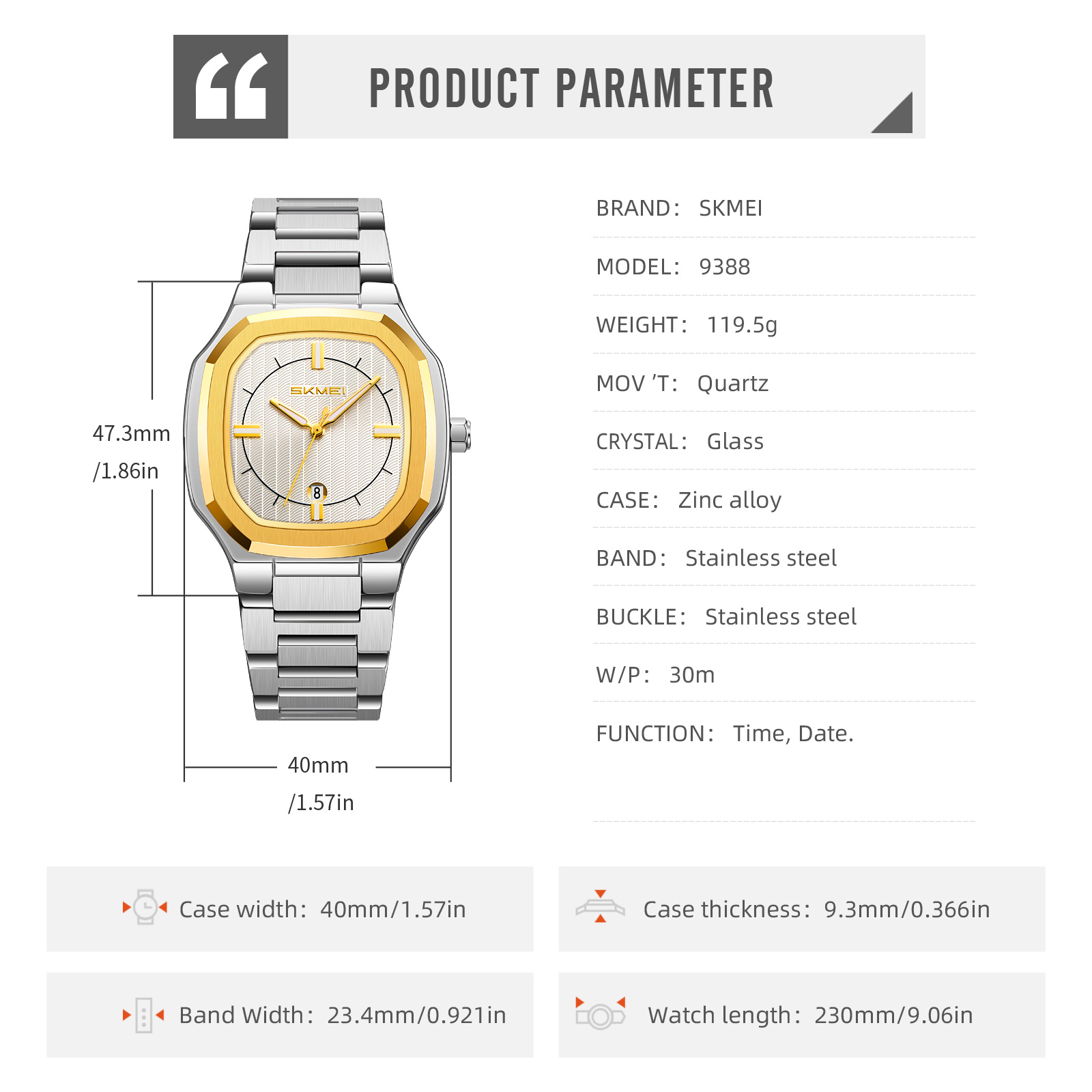 SKMEI 9388 Stainless steel MEN WATCHES WHOLESALER
